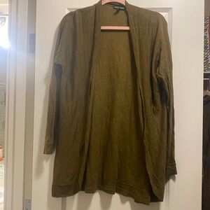 Eileen Fisher dark olive green cardigan, wool, thin